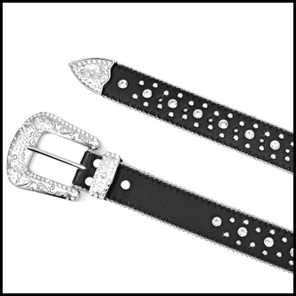 Rhinestone Studded Western Belt Vintage Bling Buckle PU Leather Dress Party main image 6